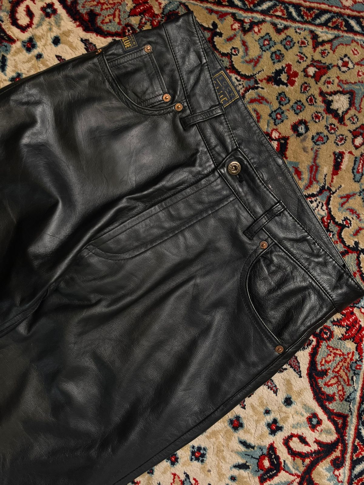 Vintage Rock and Blue Black Straight-Bootcut Fit Leather Pants