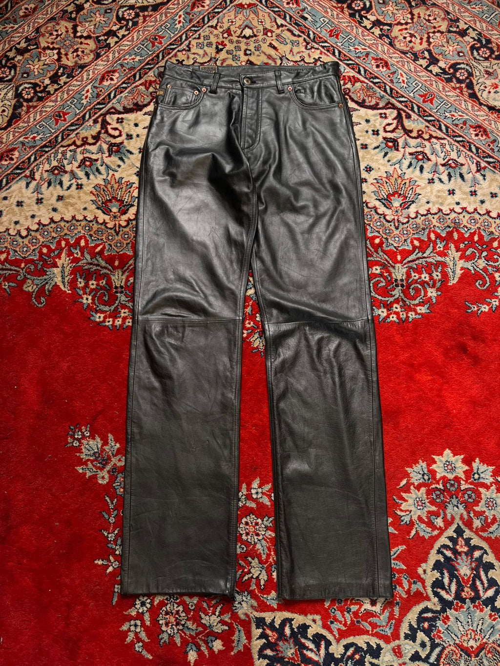 Vintage Rock and Blue Black Straight-Bootcut Fit Leather Pants