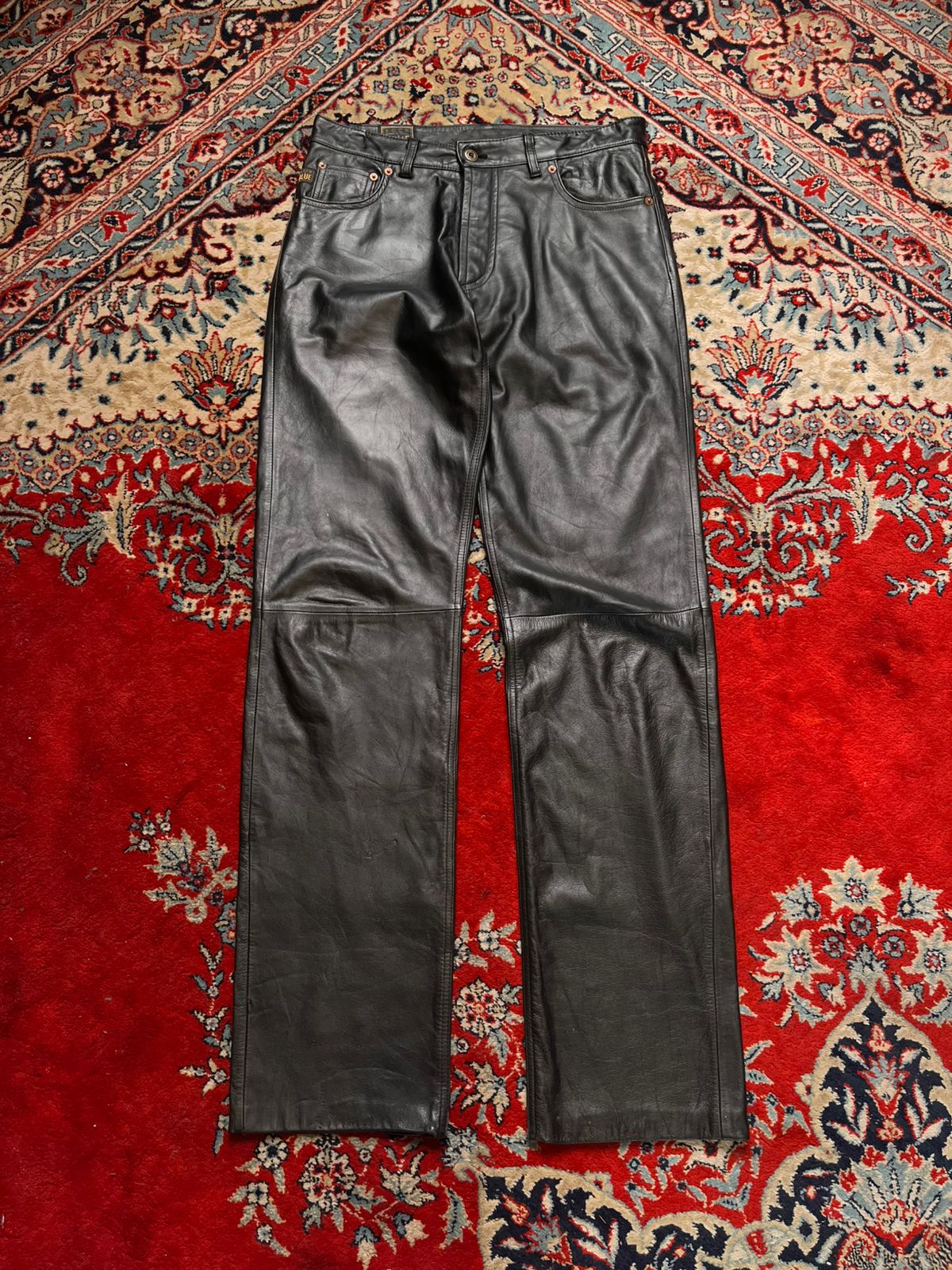 Vintage Rock and Blue Black Straight-Bootcut Fit Leather Pants