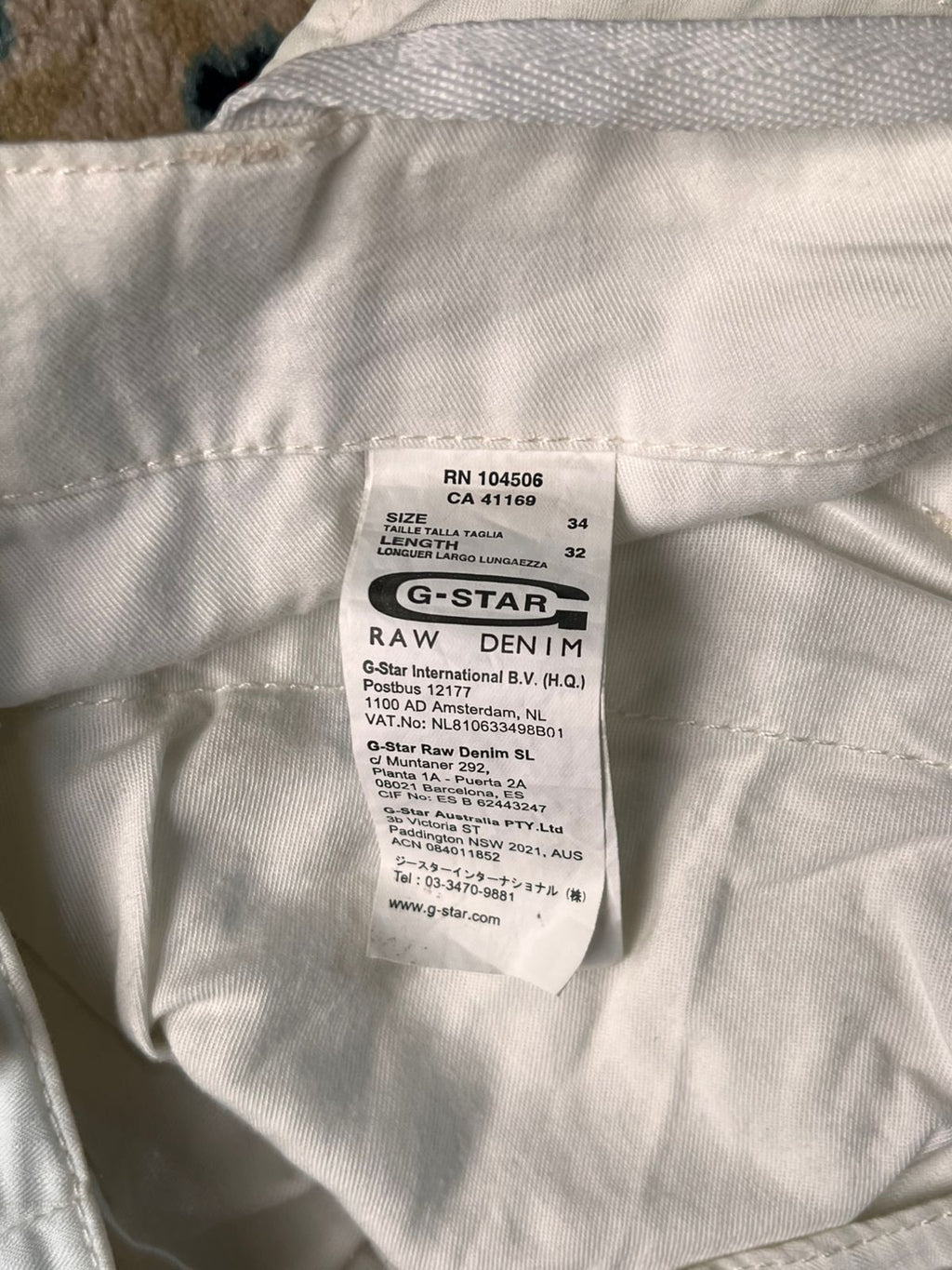 G-Star Raw White Heavyweight Cargos