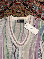 TUNDRA Pastel Abstract Handmade Pure Wool Relaxed Cropped Fit V-Neck Sweater