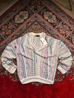 TUNDRA Pastel Abstract Handmade Pure Wool Relaxed Cropped Fit V-Neck Sweater