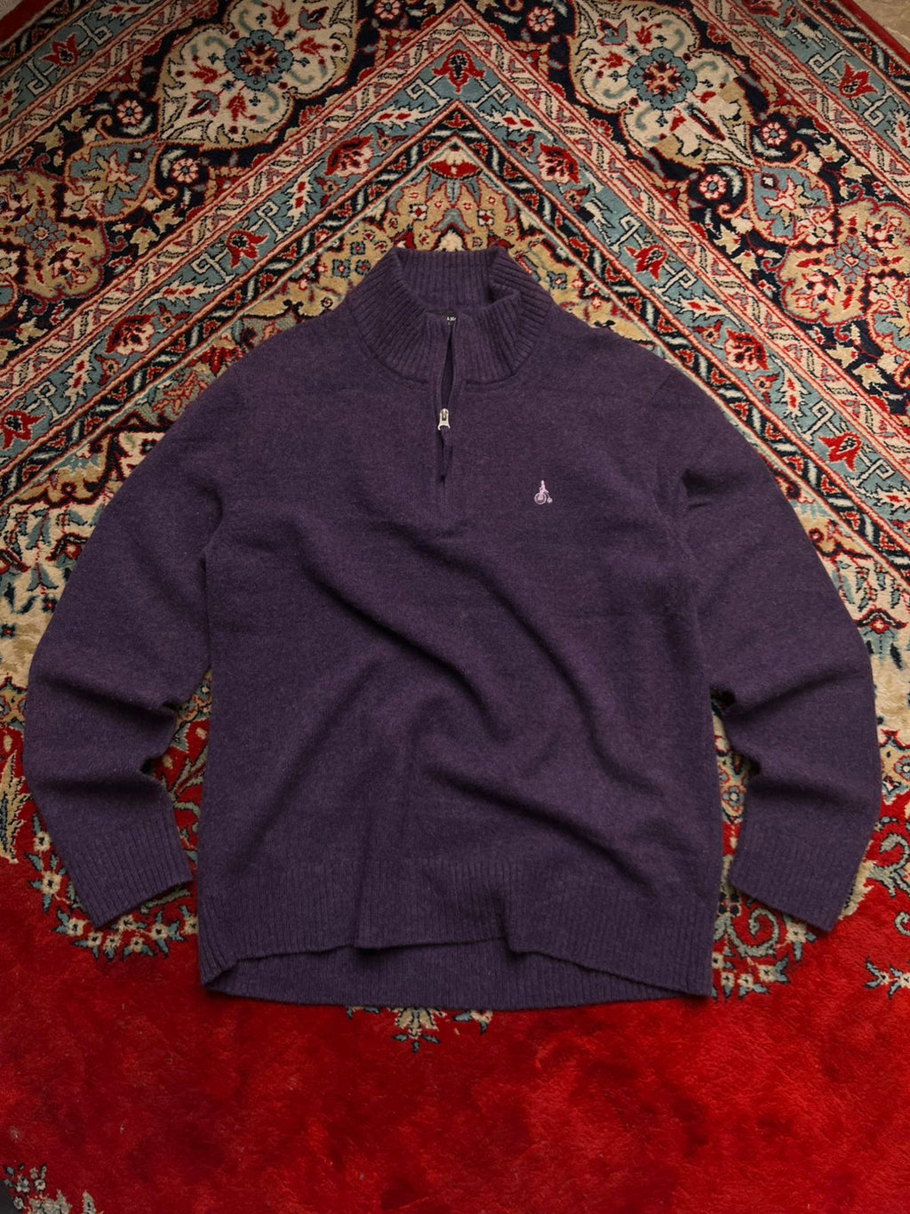 Bean Pole Pure Wool Purple Quarter Zip Sweater