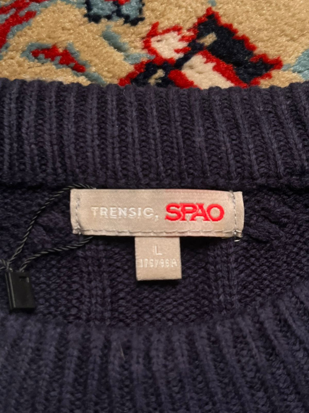 SPAO Trensic Men's Navy Blue Crewneck Cable Knit Sweater