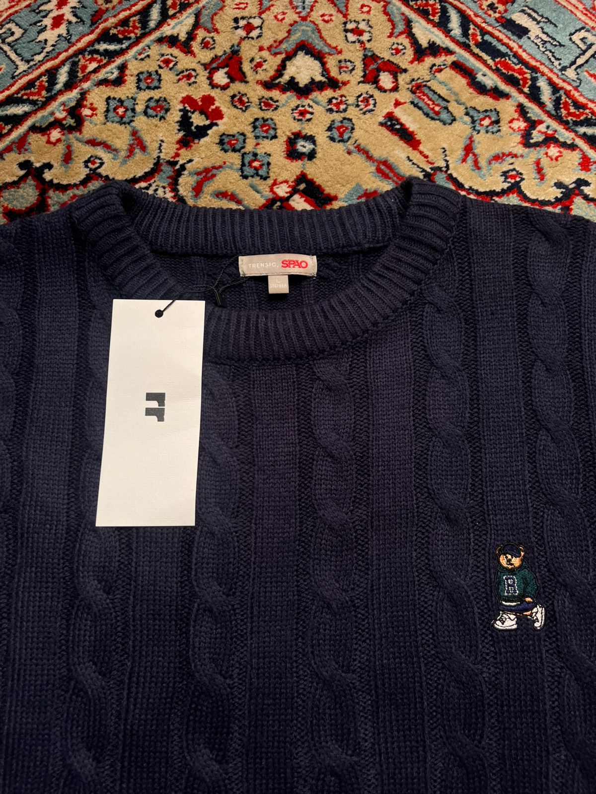 SPAO Trensic Men's Navy Blue Crewneck Cable Knit Sweater