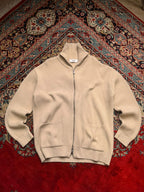 SUARE Beige Cream Ribbed Full Zip Knit Cardigan Sweater