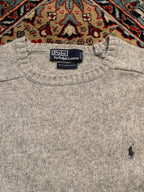 Vintage Polo Ralph Lauren Gray Pure Lambswool Crew Neck Sweater