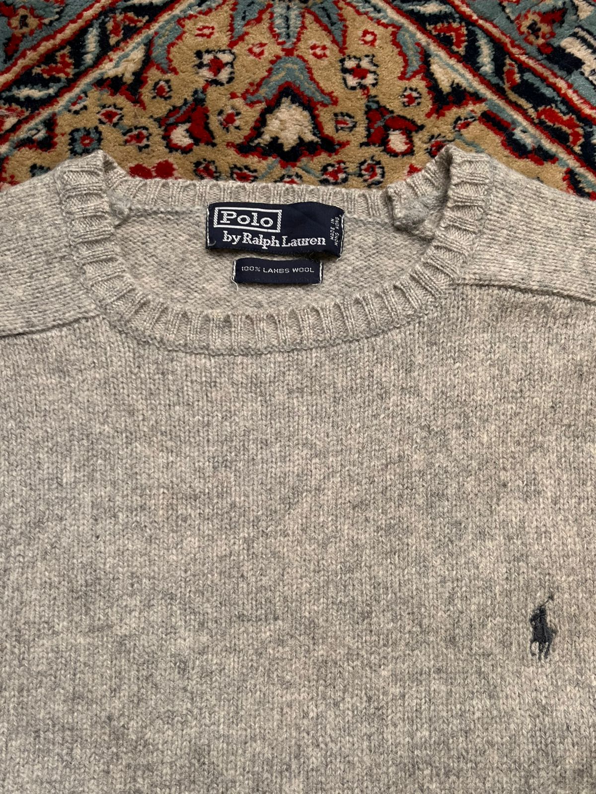 Vintage Polo Ralph Lauren Gray Pure Lambswool Crew Neck Sweater