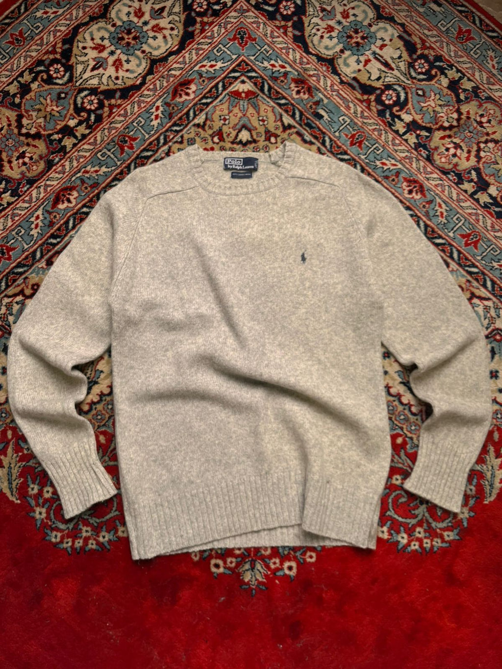 Vintage Polo Ralph Lauren Gray Pure Lambswool Crew Neck Sweater