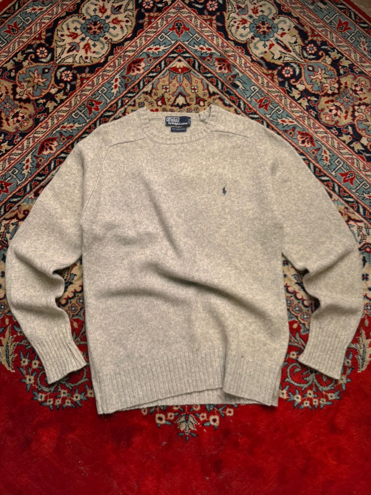 Vintage Polo Ralph Lauren Gray Pure Lambswool Crew Neck Sweater