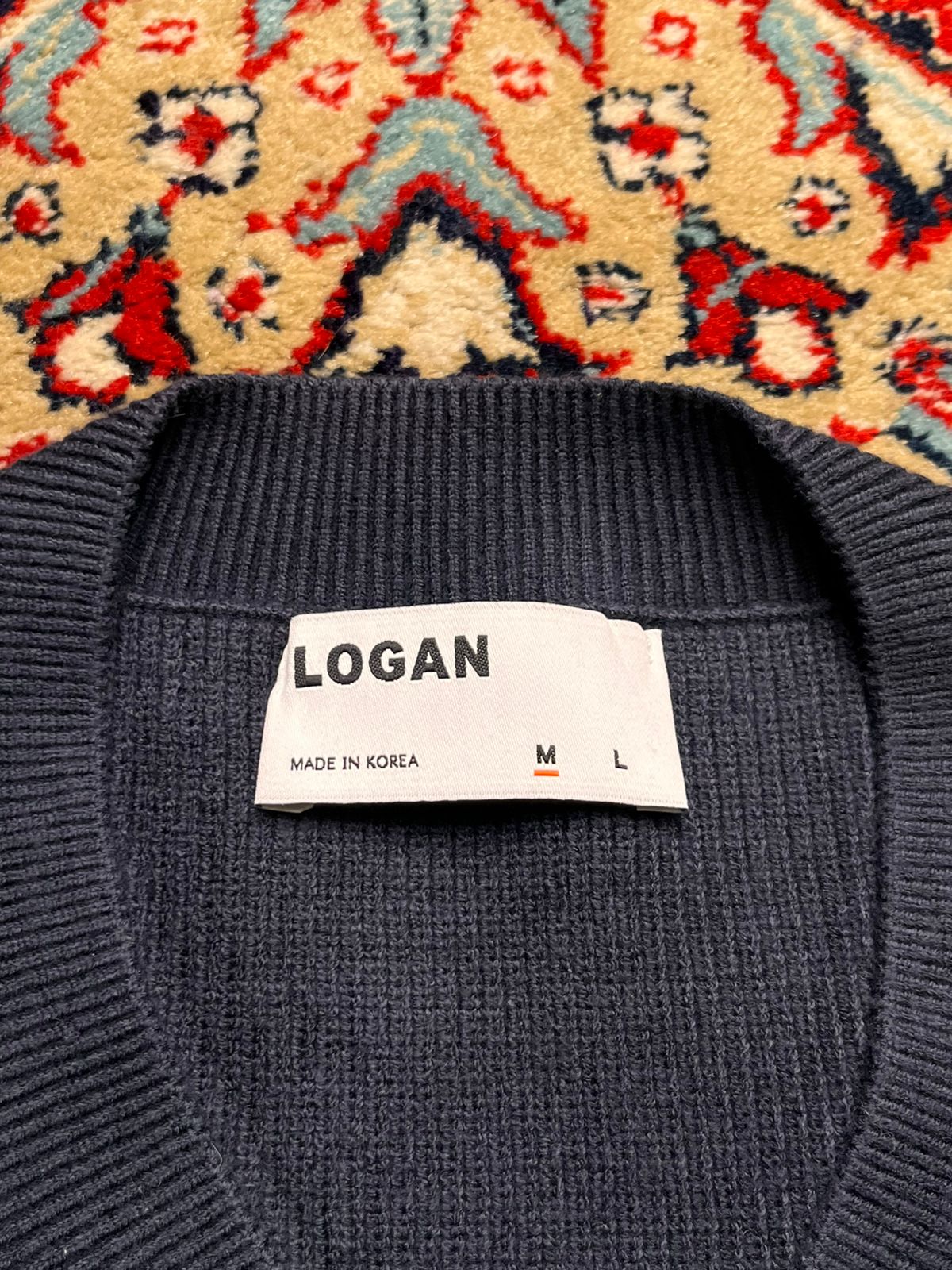 LOGAN Men’s V-Neck Navy Blue Knit Relaxed Fit Sweater