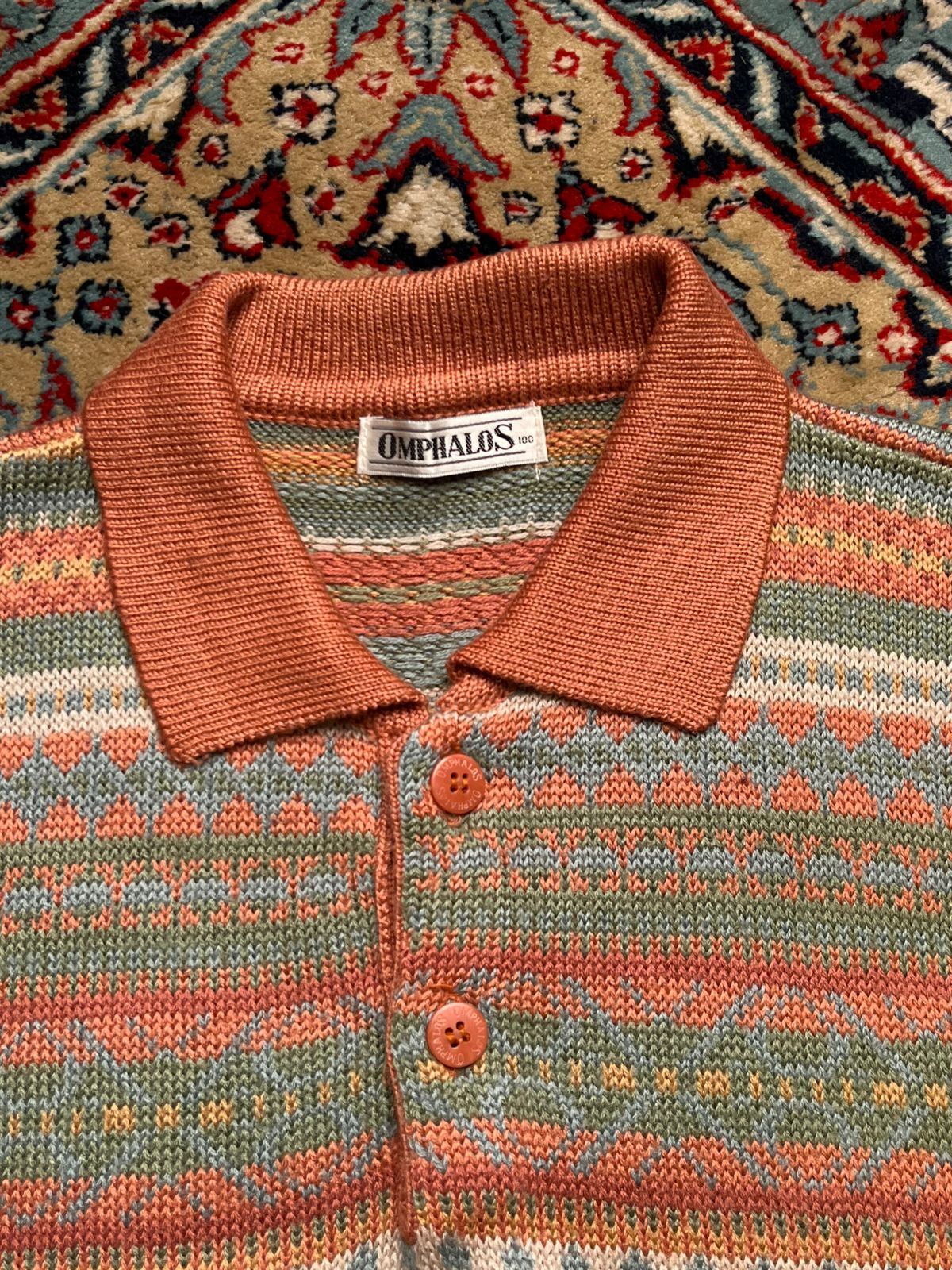Vintage Omphalos Multi-Color Knit Polo Sweater