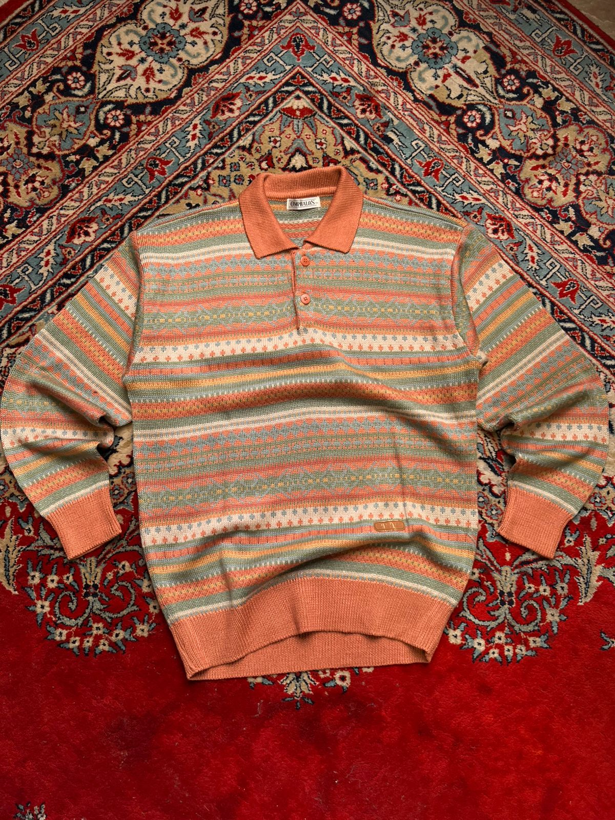Vintage Omphalos Multi-Color Knit Polo Sweater