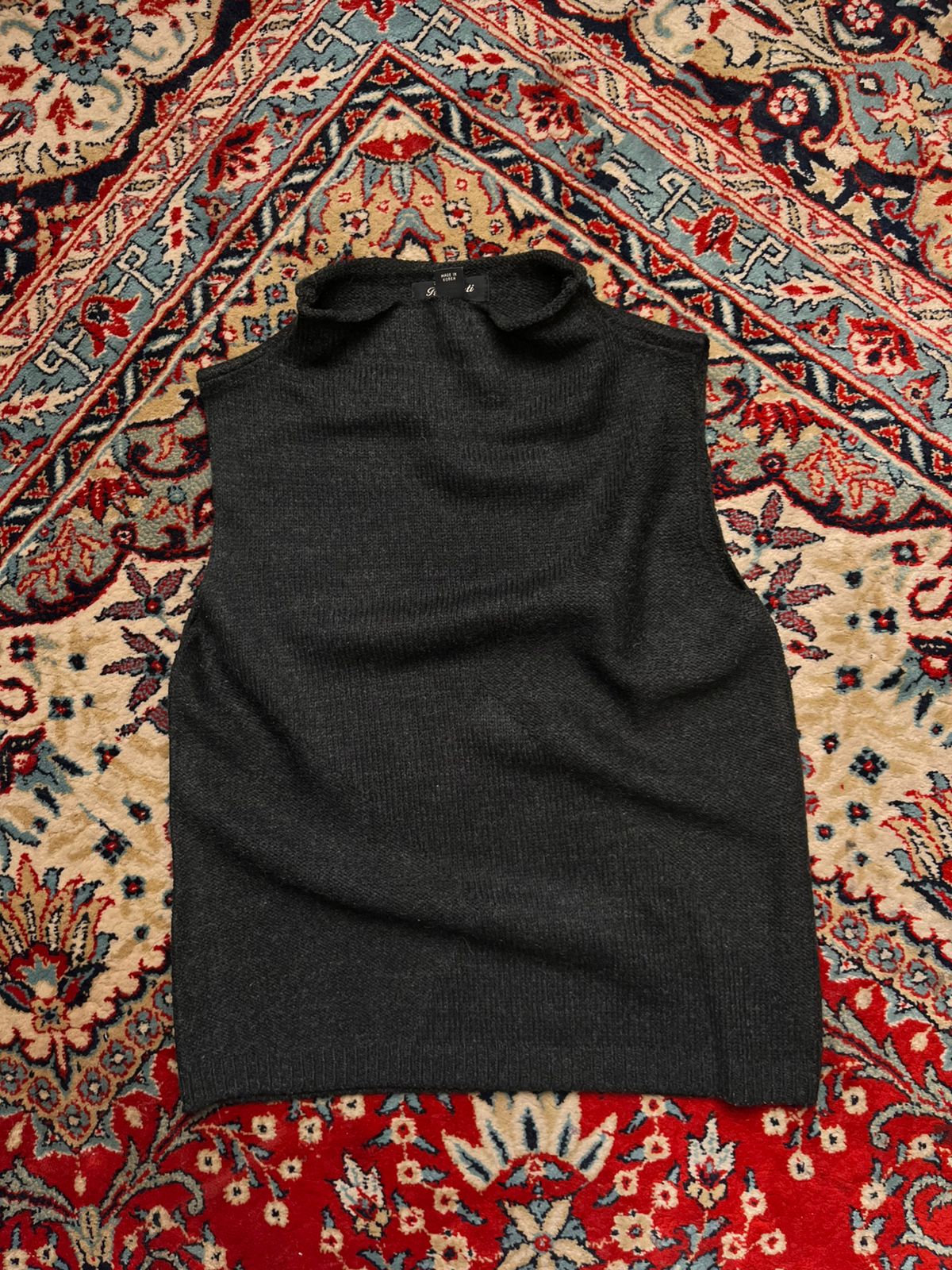 Risakonti Women Charcoal Gray Sleeveless Mock Neck Knit Sweater