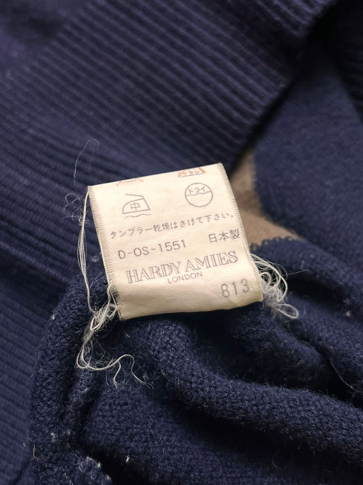 Hardy Amies Navy Blue Embroidered Lambswool Golf Cropped Crewneck Sweater