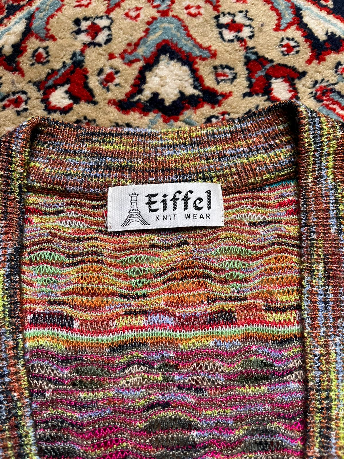 Vintage Cropped Eiffel Knitwear Multi-Color Textured V-Neck Cardigan