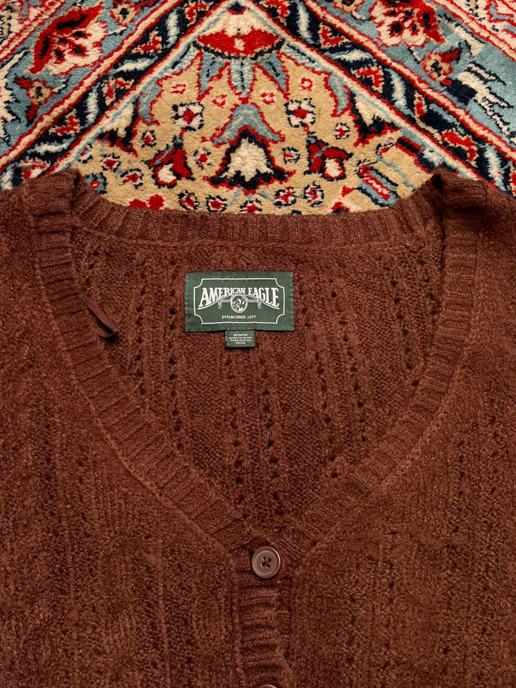 American Eagle Women Brown Knit V-Neck Cardigan Sweater