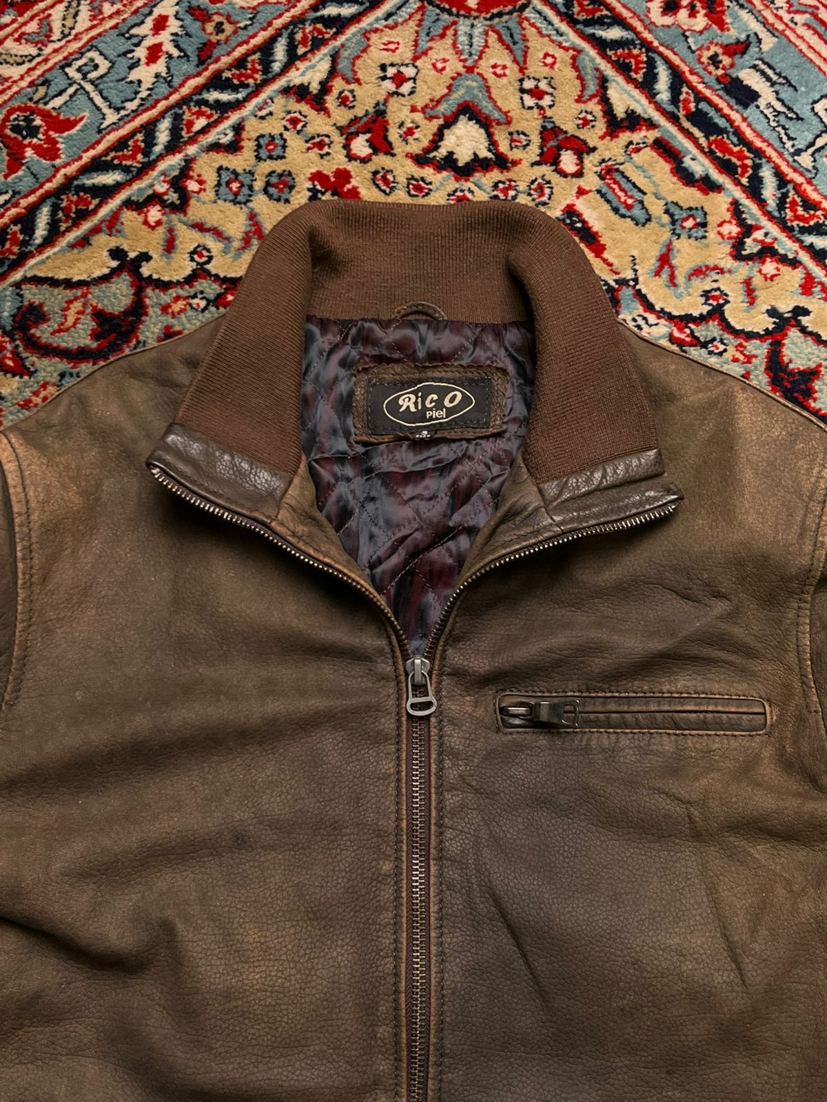 Rico Piel Brown Distressed Leather Jacket