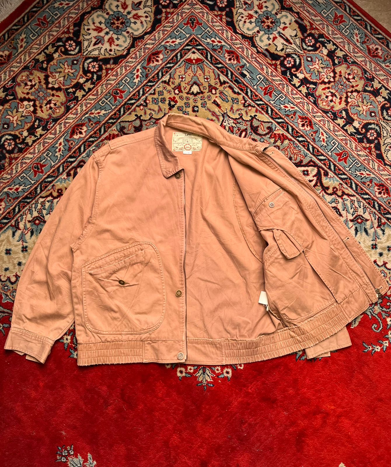 Vtg Lee Kanswear Mens Salmon Pink Harrington Bomber Jacket