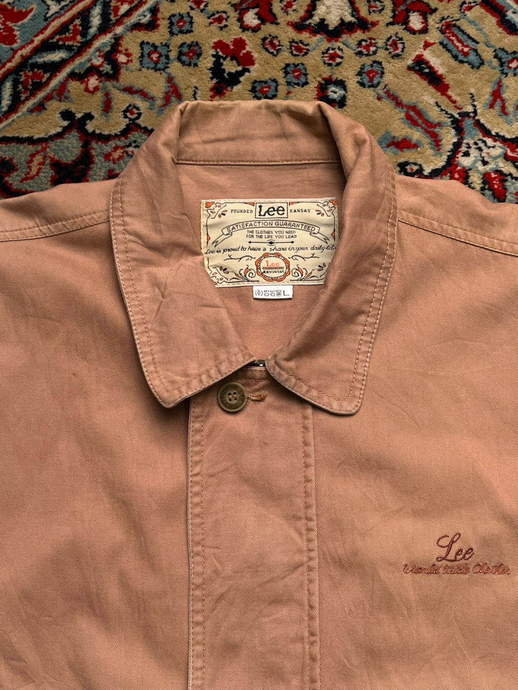 Vtg Lee Kanswear Mens Salmon Pink Harrington Bomber Jacket