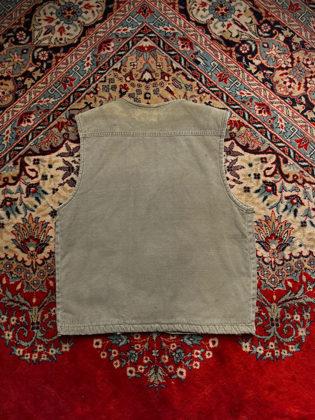 LEADER Vintage Workwear Vest Sherpa Lined Canvas Duck Green Distressed