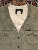 LEADER Vintage Workwear Vest Sherpa Lined Canvas Duck Green Distressed