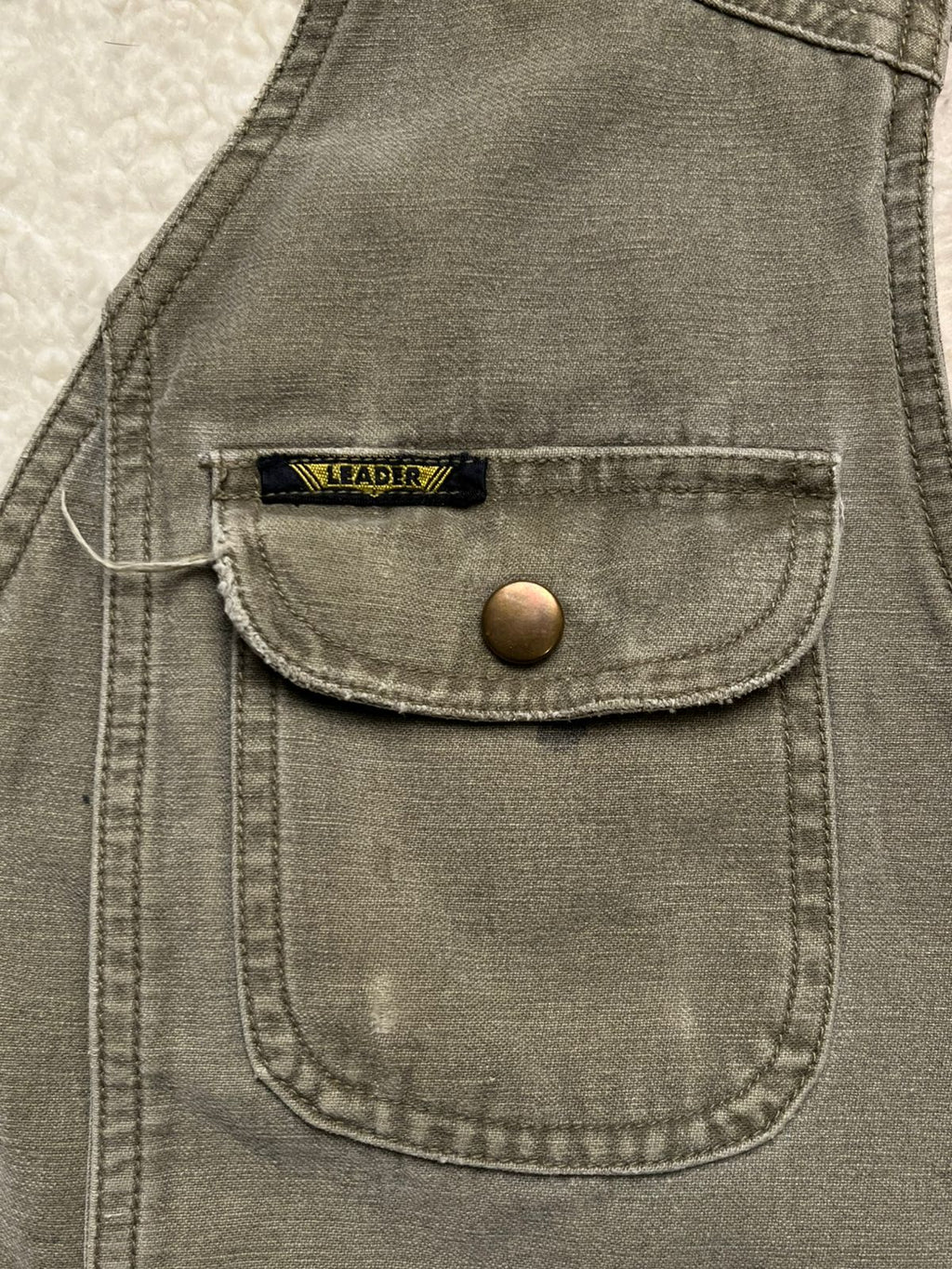 LEADER Vintage Workwear Vest Sherpa Lined Canvas Duck Green Distressed