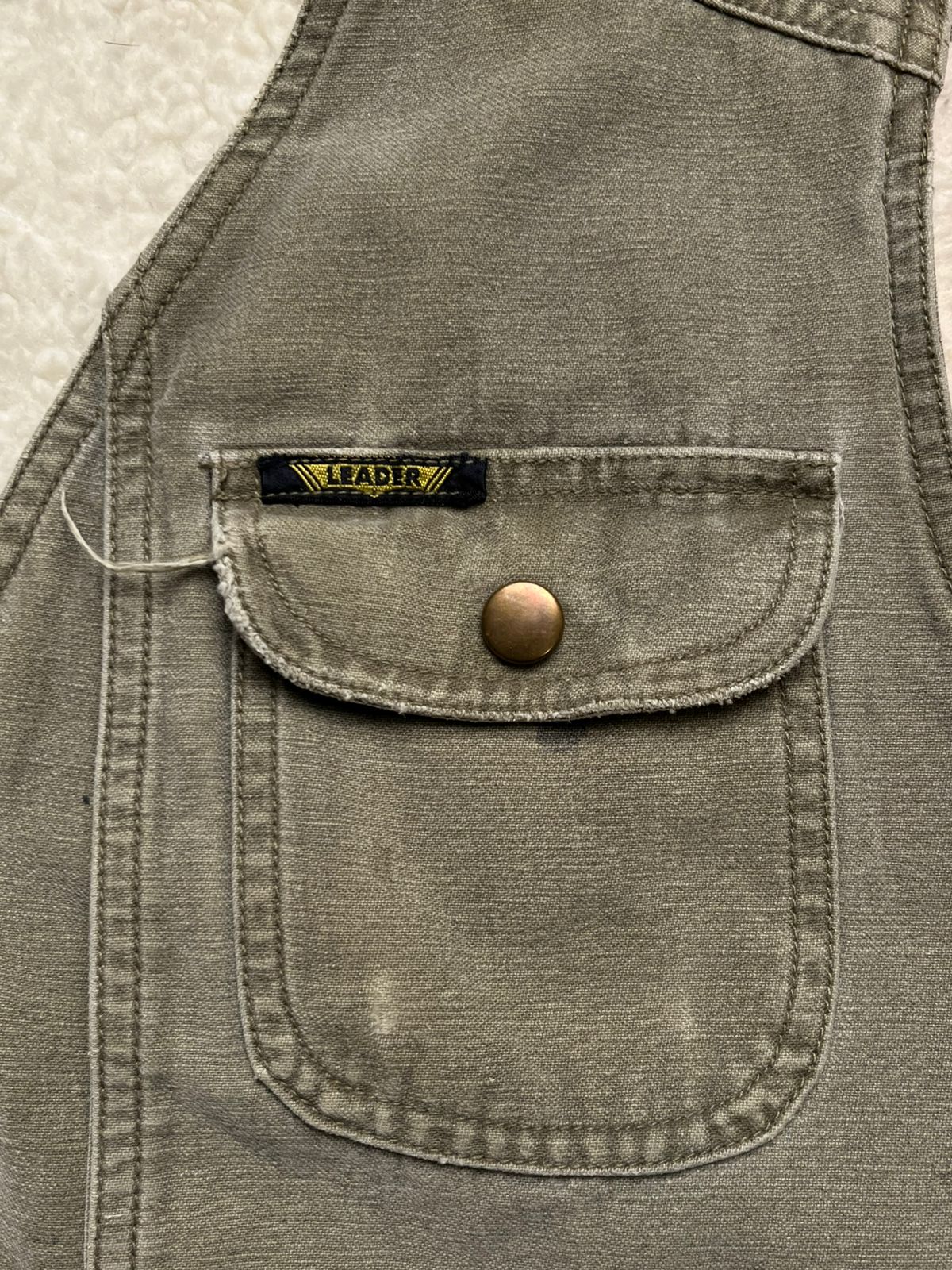 LEADER Vintage Workwear Vest Sherpa Lined Canvas Duck Green Distressed