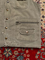 LEADER Vintage Workwear Vest Sherpa Lined Canvas Duck Green Distressed