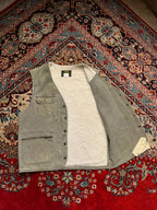 LEADER Vintage Workwear Vest Sherpa Lined Canvas Duck Green Distressed