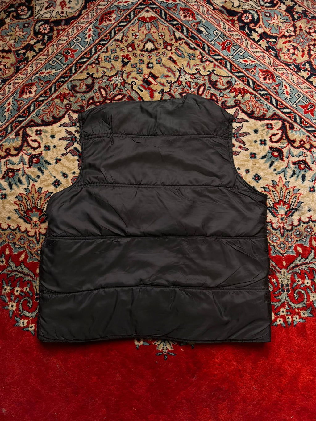 Mens Black Cheetah Fur Lined Multi-Pocket Utility Puffer Vest