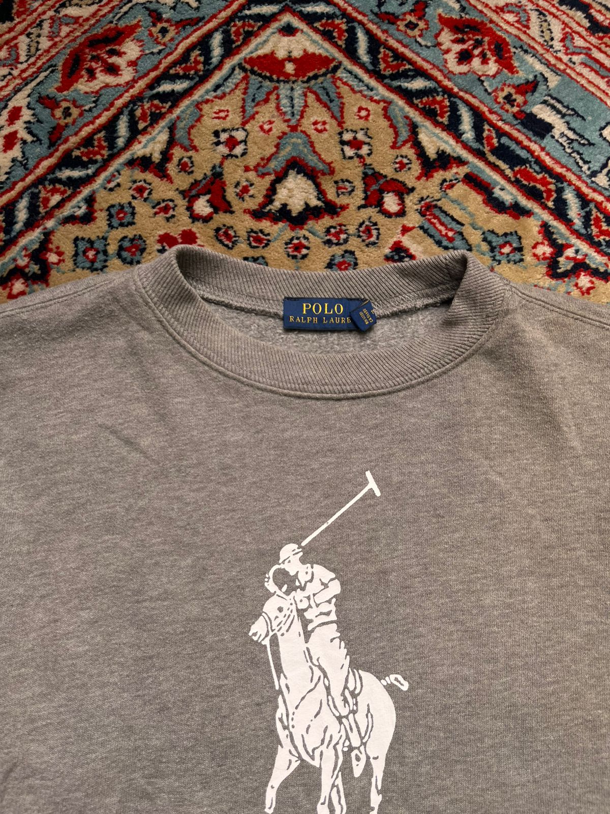 Polo Ralph Lauren Women Big Pony Printed Heather Grey Fleece Sweatshirt