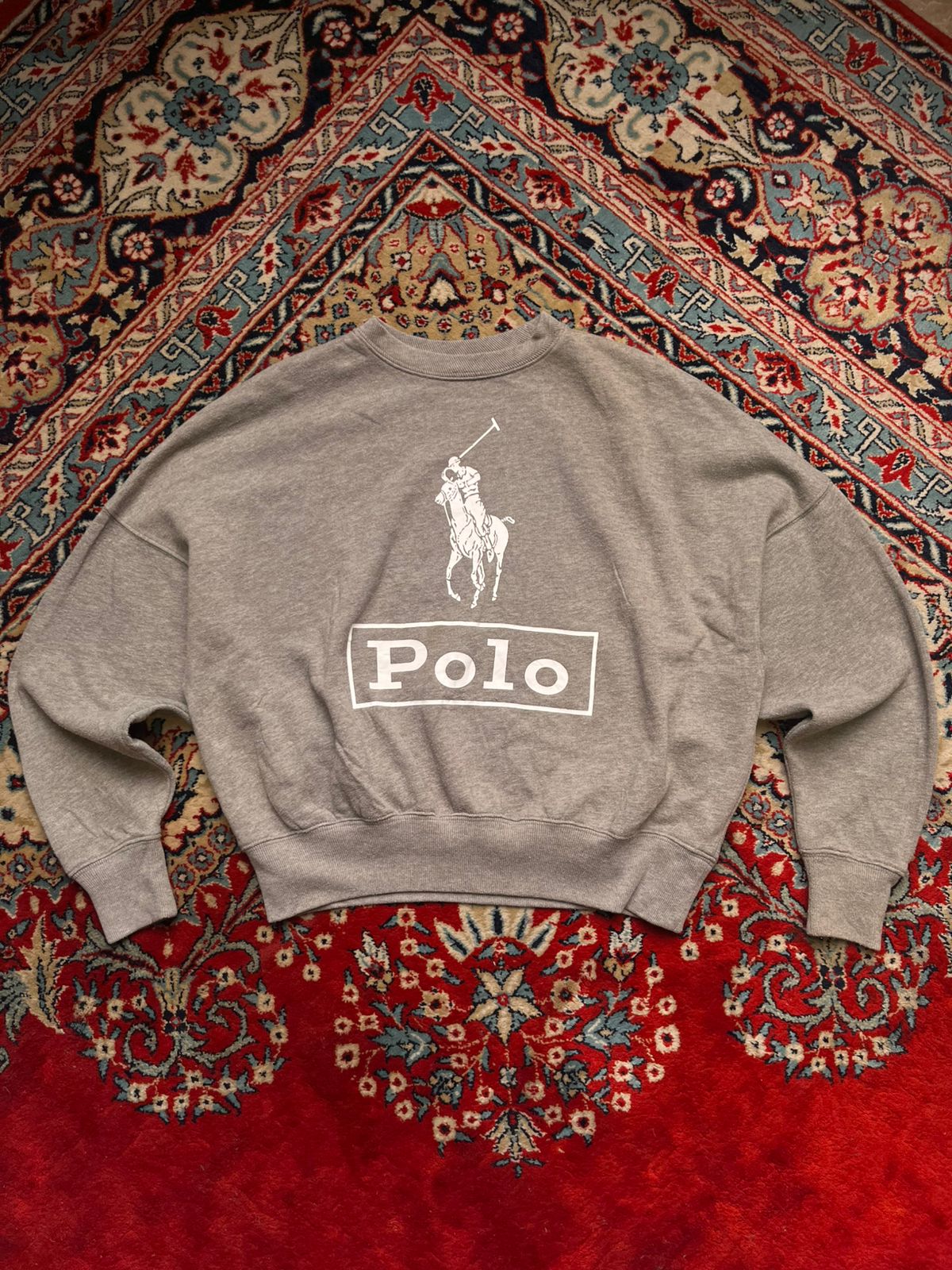 Polo Ralph Lauren Women Big Pony Printed Heather Grey Fleece Sweatshirt