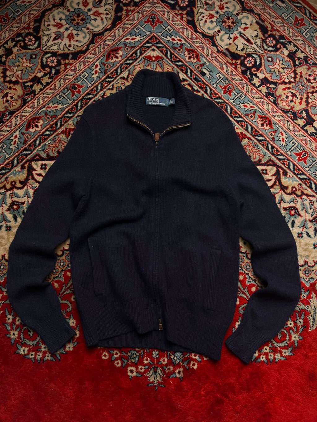 Polo Ralph Lauren Navy Blue 90/10 Merino Wool/Rabbit Hair Full Zip Cardigan