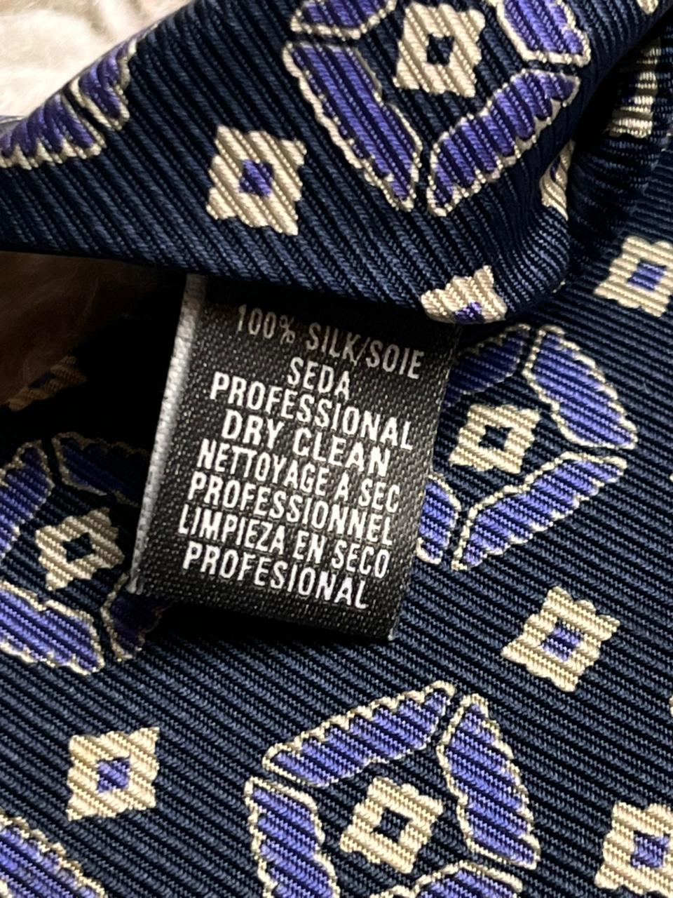 Marks & Spencer Navy Blue Purple Geometric Medallion Silk Tie