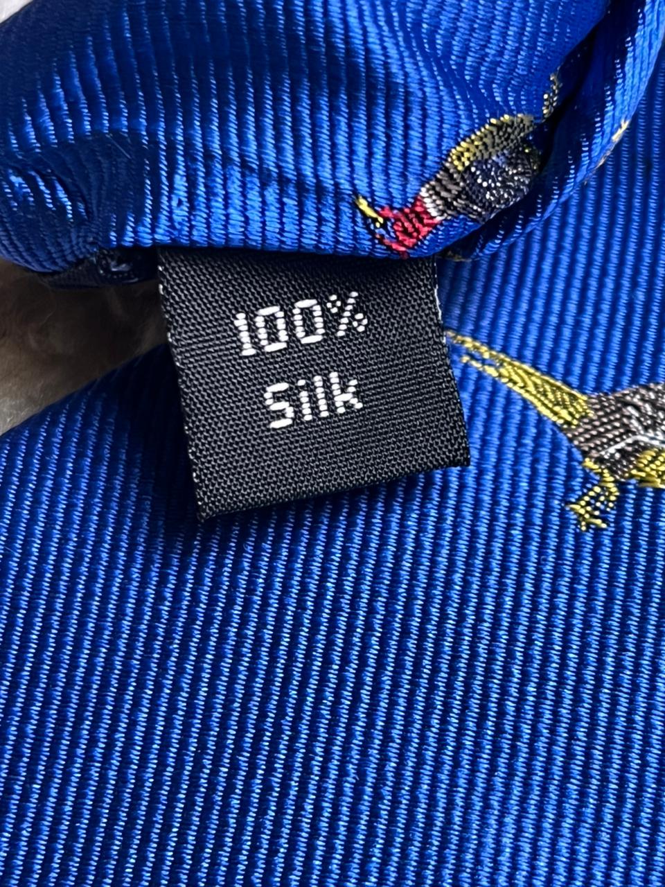 Savile Row Company London Royal Blue Embroidered Silk Pheasant Tie