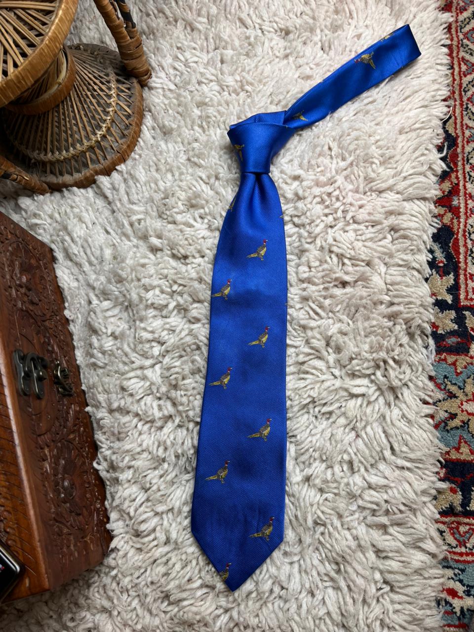 Savile Row Company London Royal Blue Embroidered Silk Pheasant Tie