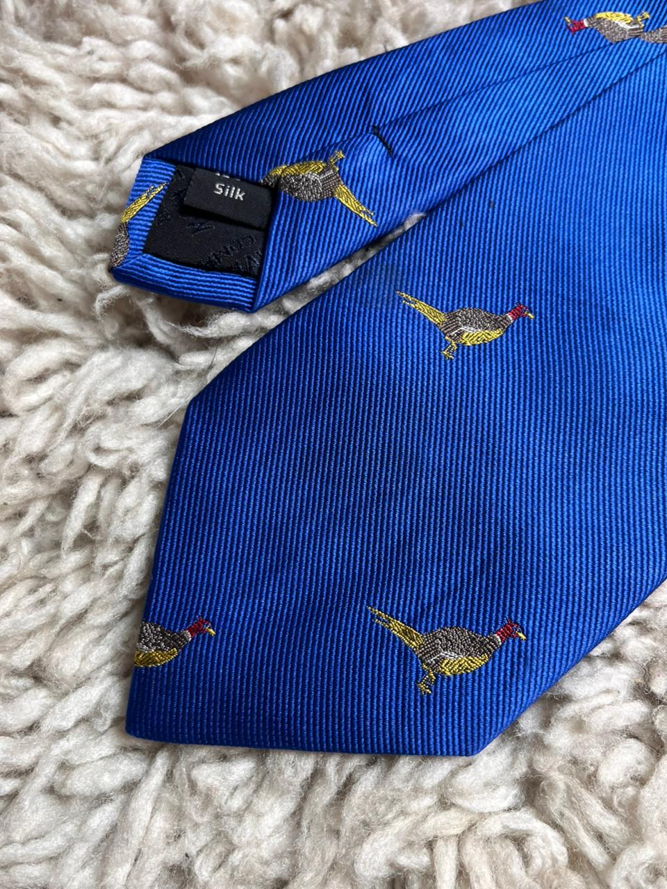 Savile Row Company London Royal Blue Embroidered Silk Pheasant Tie
