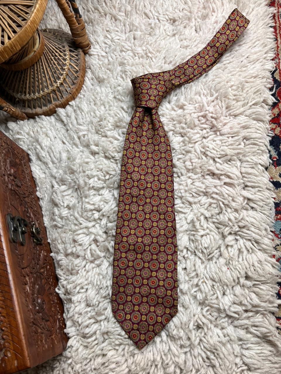 D'Aveni Pure Silk Burgundy Red Floral Medallion Geometric Vintage Mens tie