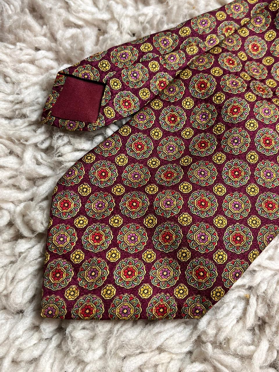 D'Aveni Pure Silk Burgundy Red Floral Medallion Geometric Vintage Mens tie