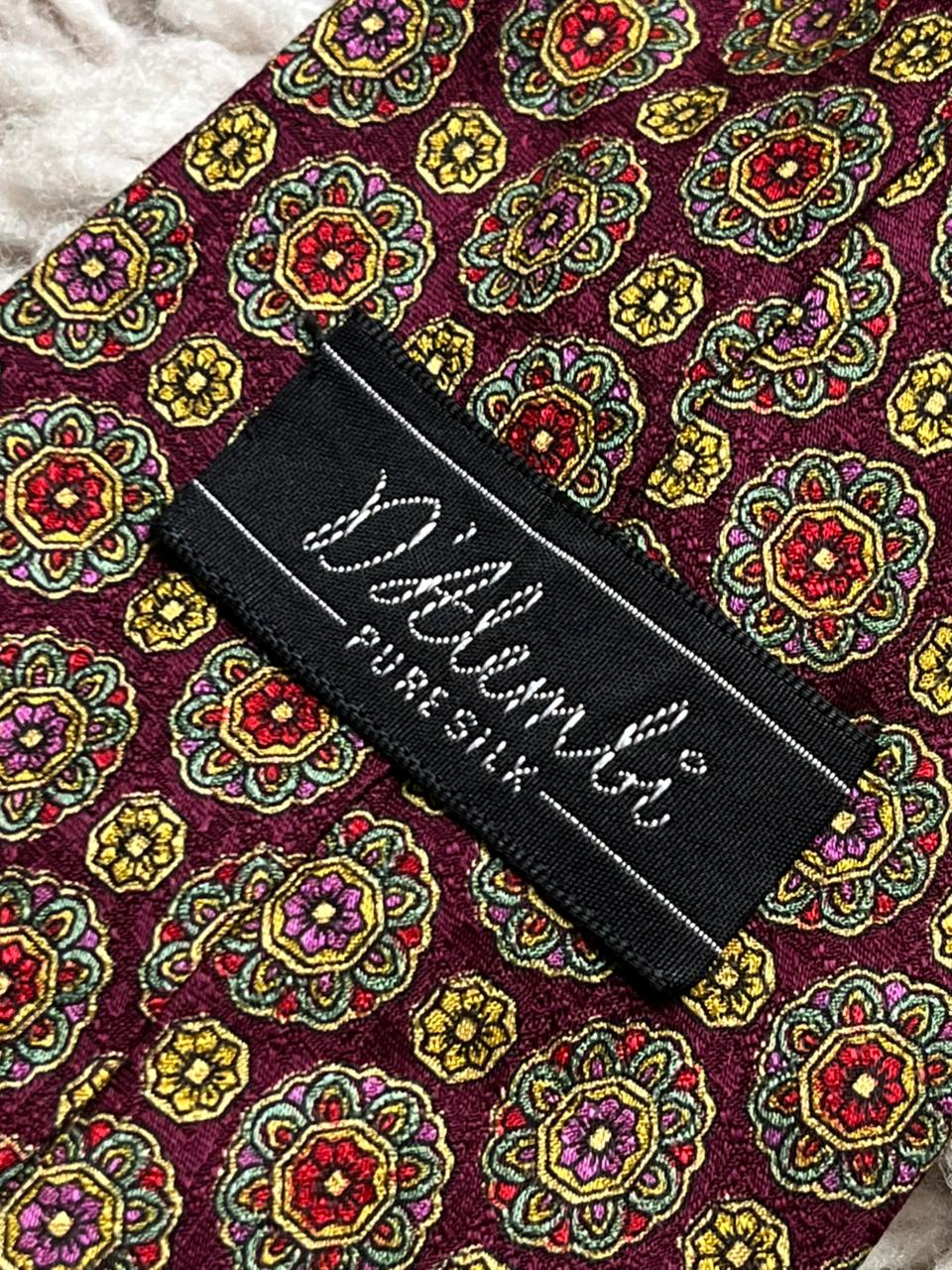 D'Aveni Pure Silk Burgundy Red Floral Medallion Geometric Vintage Mens tie