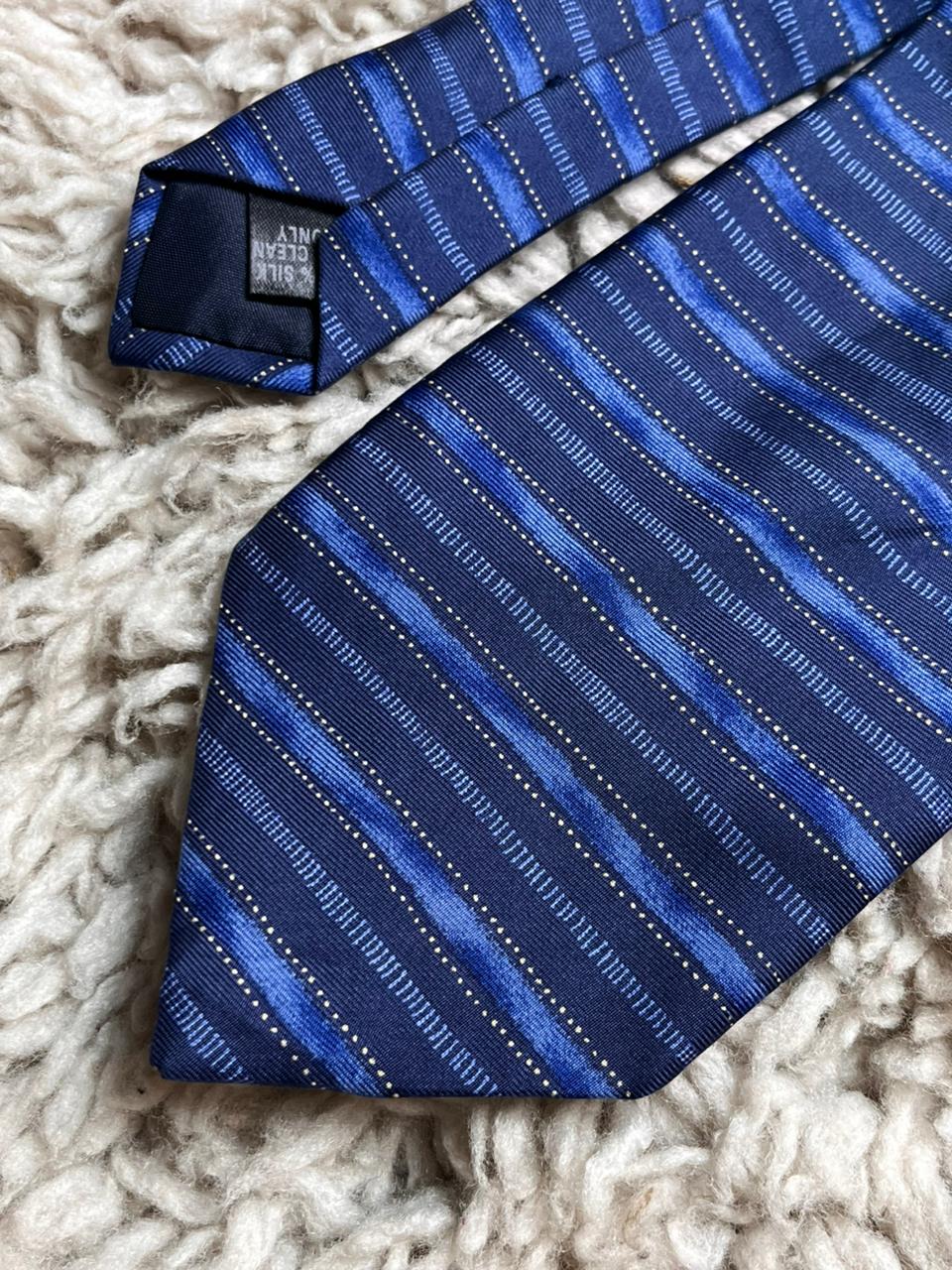 St Bernard Blue Navy Horizontal Textured Stripe Dotted Silk tie