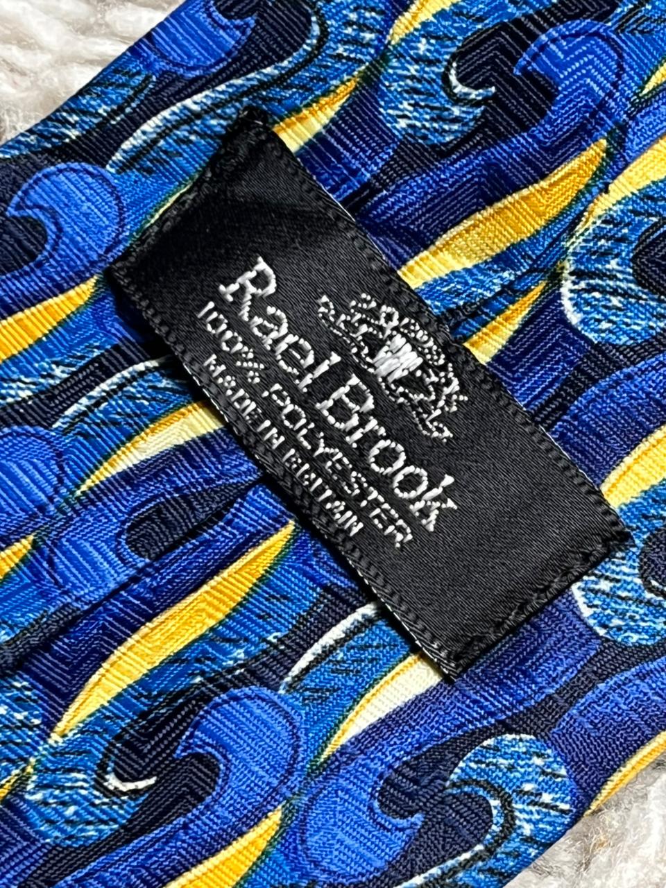 Rael Brook Blue Yellow Abstract Wave Swirl Pattern Made In Britain Polyester Tie