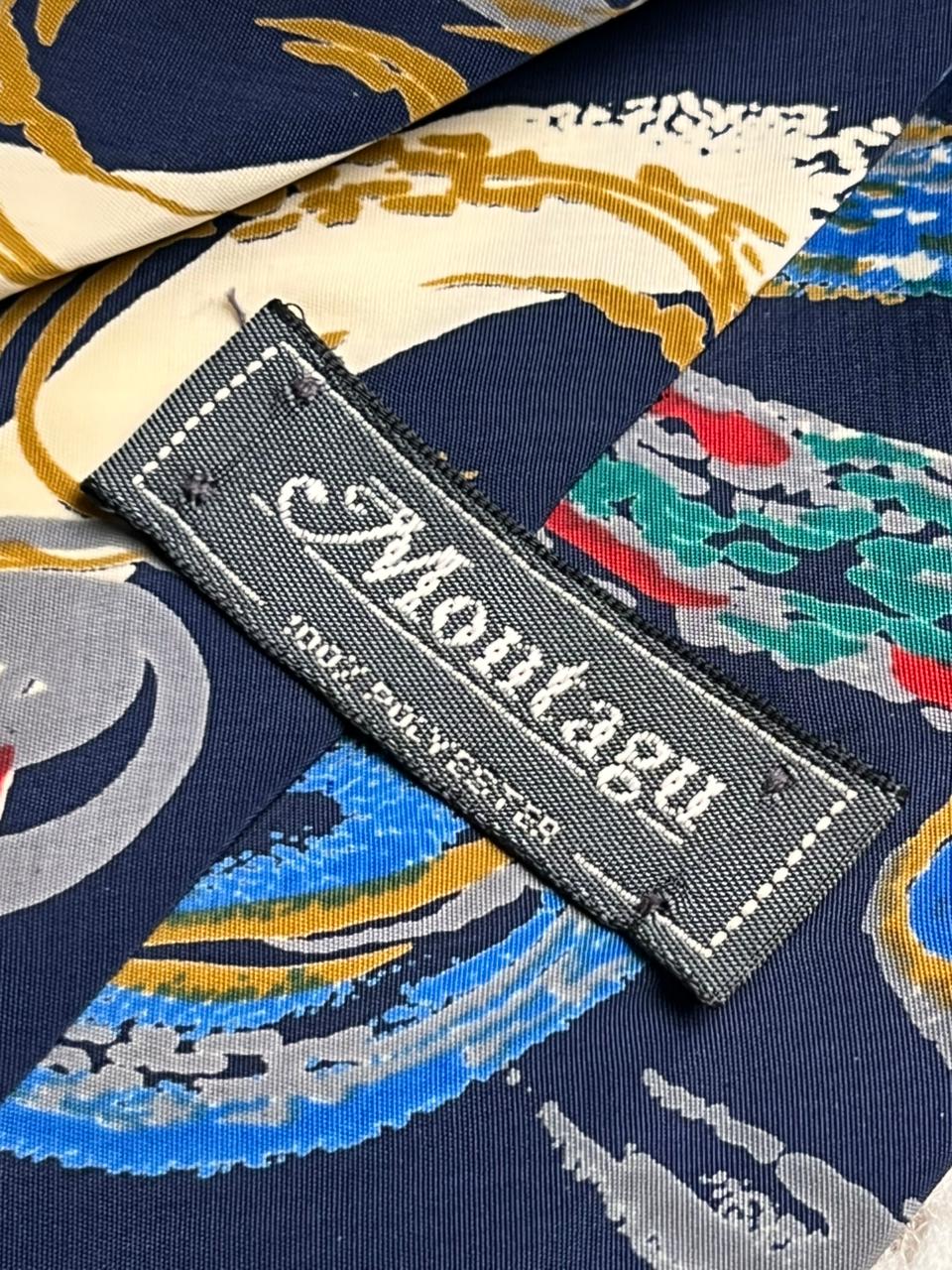 Montage Navy Blue Multicolor Abstract Geometric Retro Graphic Print Polyester Tie