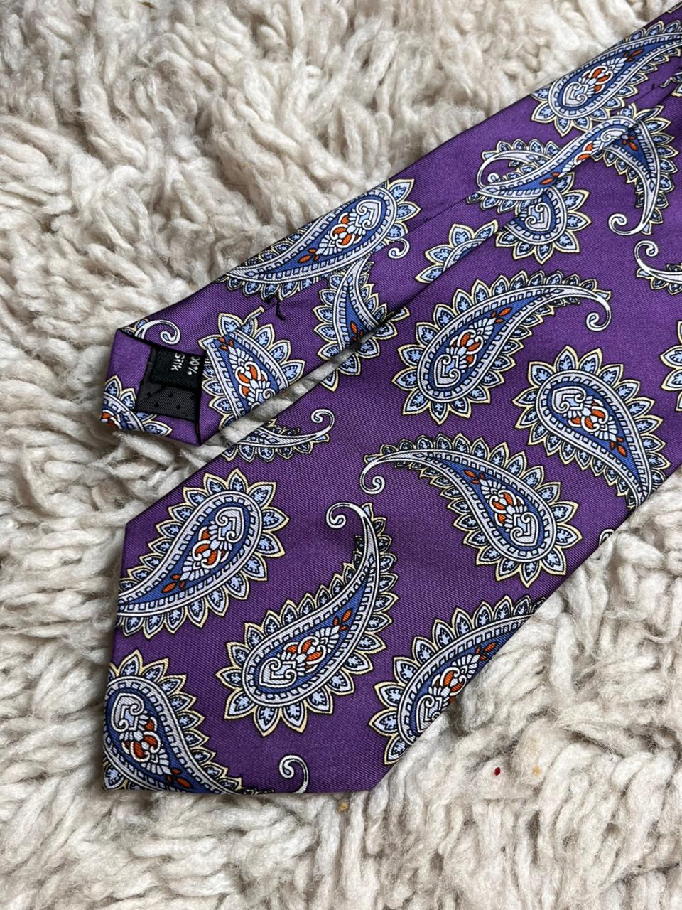 Dobell Black Label Royal Purple Silver Floral Pattern 100% Pure Silk Mens Tie