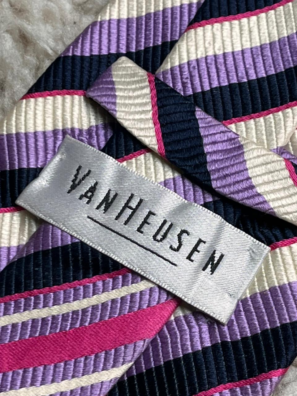 Van Heusen Purple Pink Navy Diagonal Repp Stripe 100% Silk Mens Tie