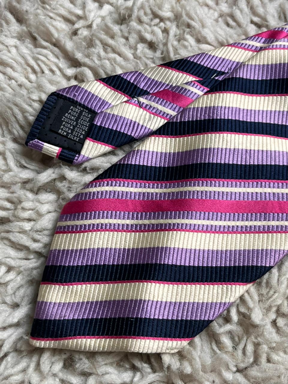 Van Heusen Purple Pink Navy Diagonal Repp Stripe 100% Silk Mens Tie