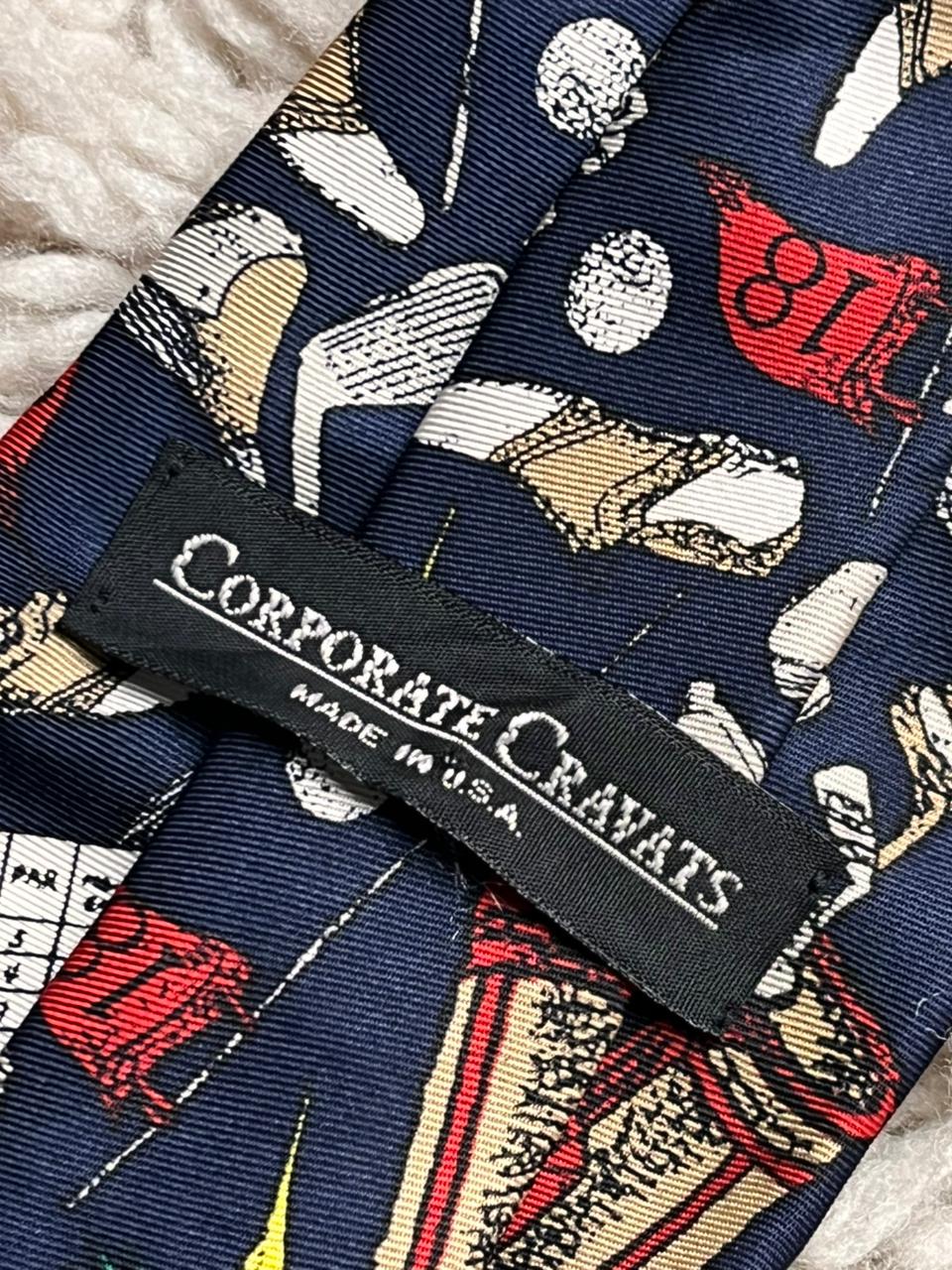 Corporate Cravats Navy Blue Vintage Novelty Golf Club Bag Made In USA Silk Tie