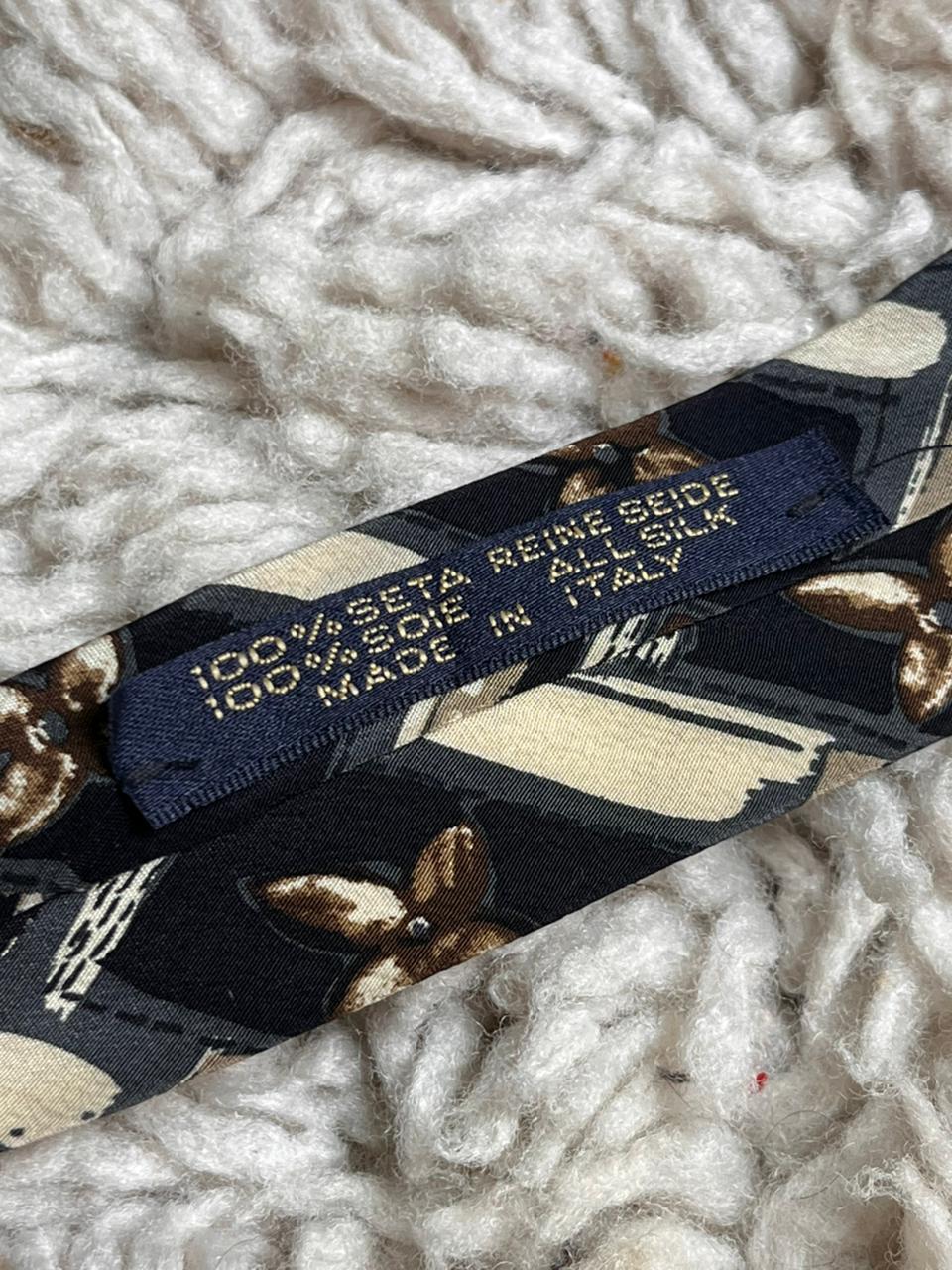 Made In Italy Brown Beige Floral Pattern 100% Silk Luxury Professional Mens Tie