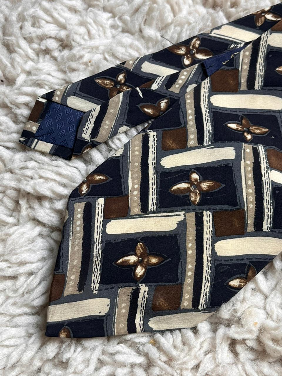 Made In Italy Brown Beige Floral Pattern 100% Silk Luxury Professional Mens Tie